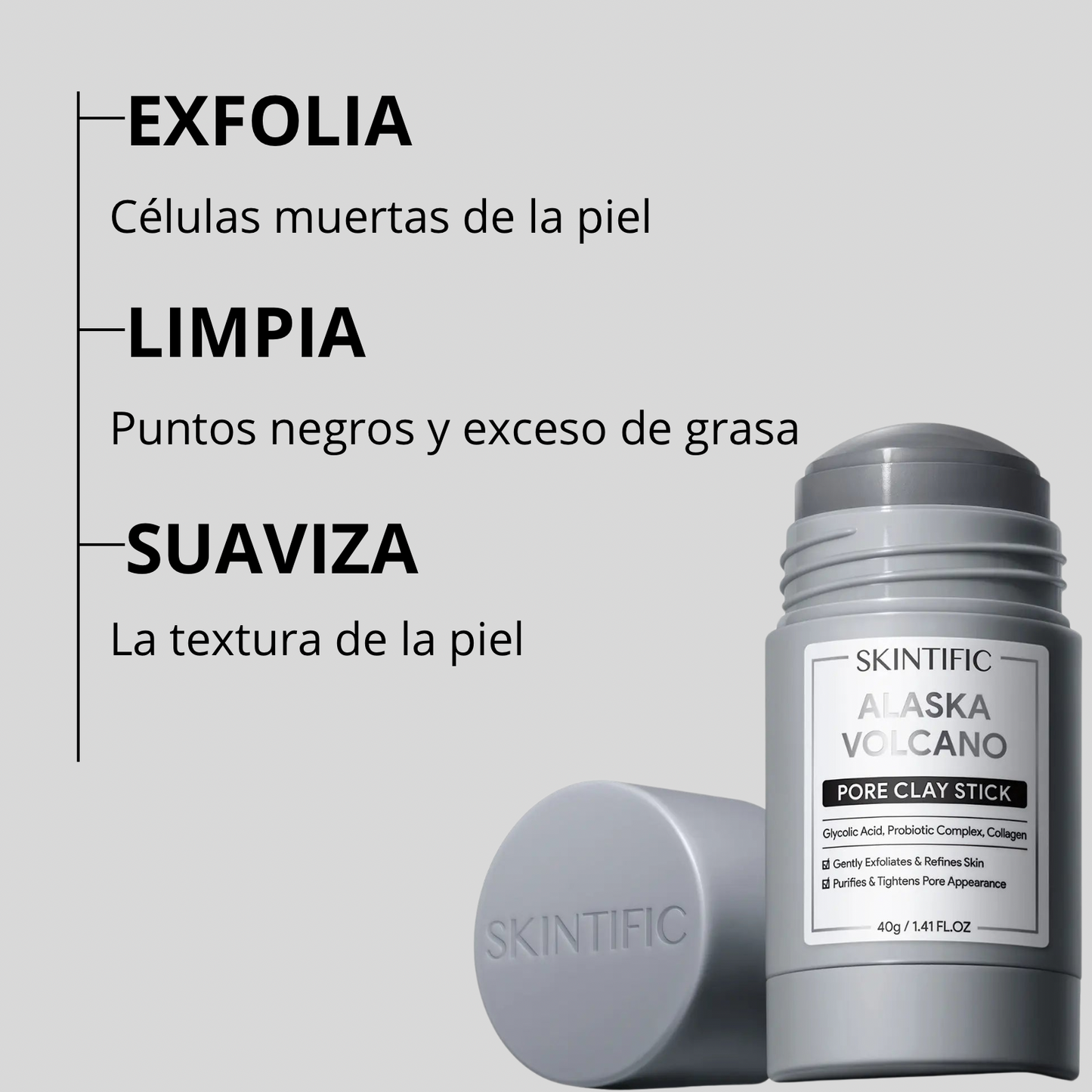 Mascarilla en stick de arcilla volcánica para limpieza de poros y puntos negros.