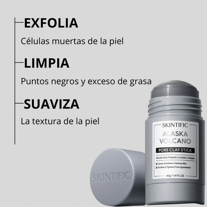 Mascarilla en stick de arcilla volcánica para limpieza de poros y puntos negros.