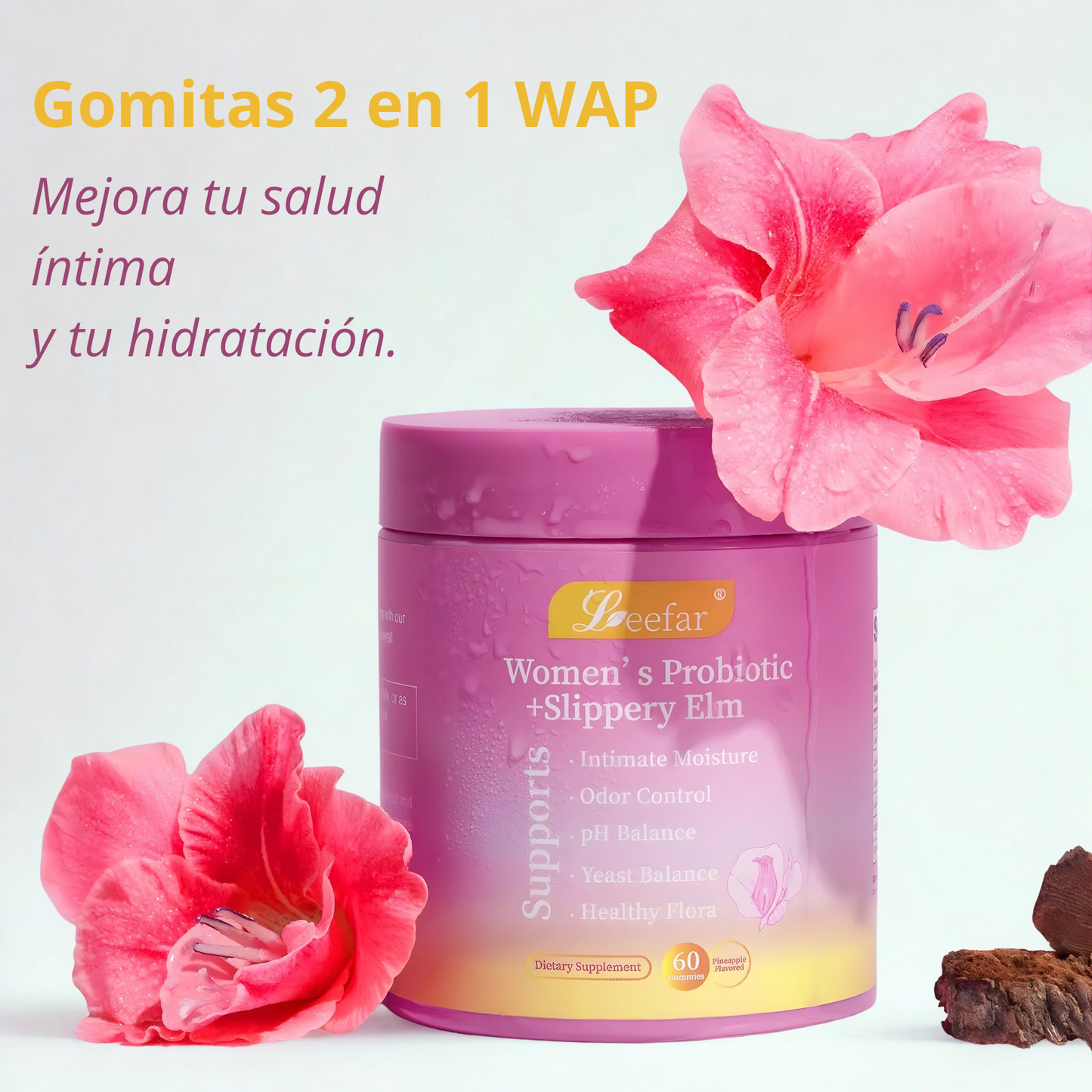 Gomitas probióticas femeninas para equilibrio del ph e hidratación.