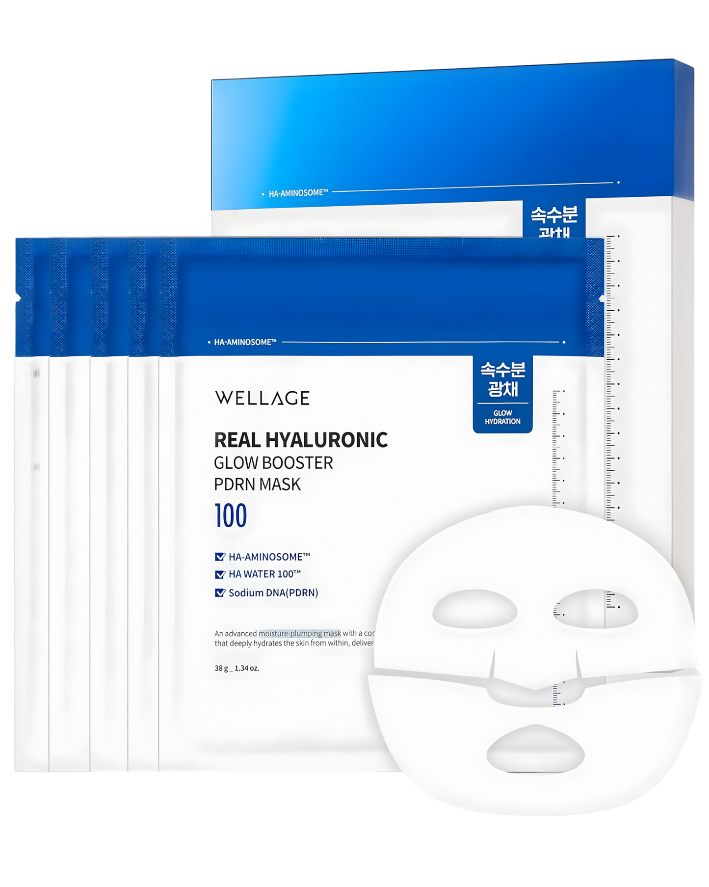 Mascarilla glow booster con acido hialuronico y PDRN (5 und.)